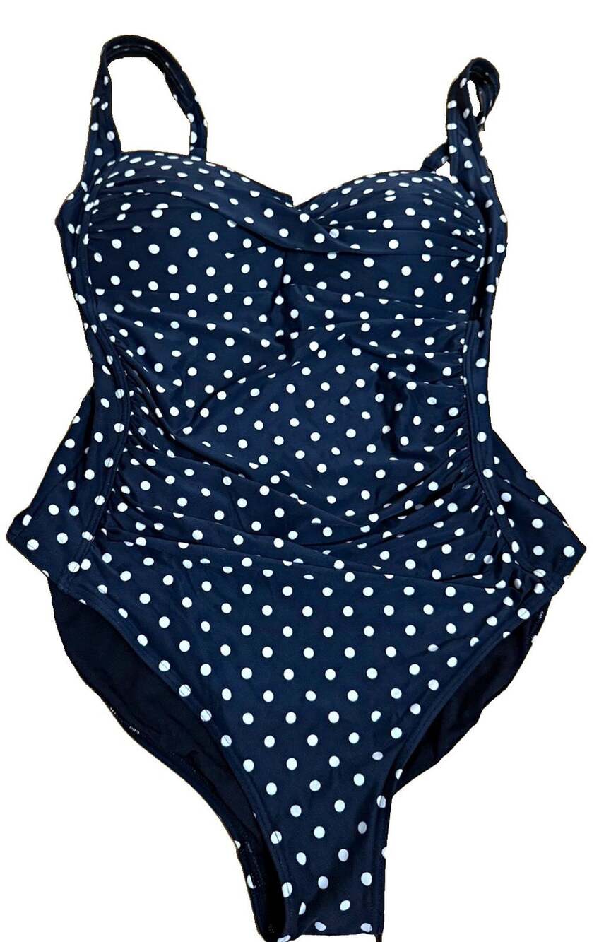 BOND-EYE Australia Navy Blue Polka Dot Padded Spaghetti One Piece Swimsuit 10